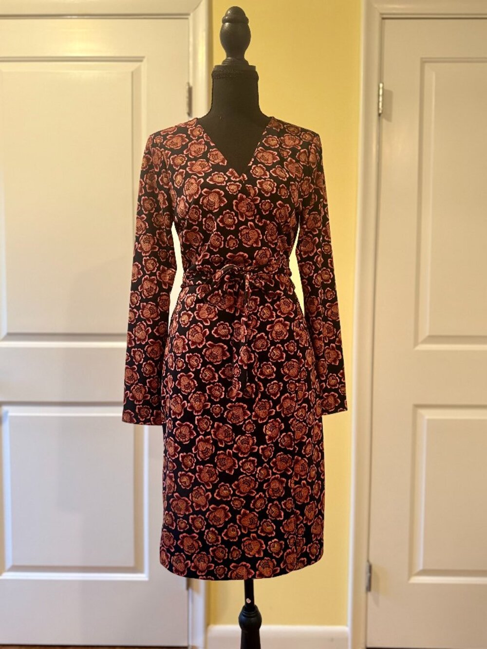 Black & Rose Floral Wrap Dress